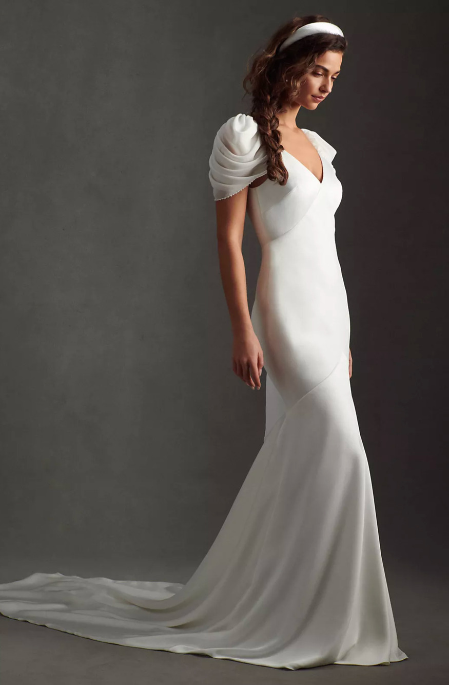 Anthropologie BHLDN Savannah Miller Belle Ivory Puff Sleeve Wedding Gown Size 8